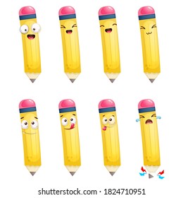 Set of cute pencil mascot cartoon character premium vector