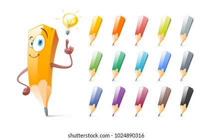 Set of cute pencils, cartoon. Education, school