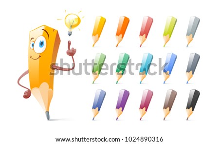 Set of cute pencils, cartoon. Education, school
