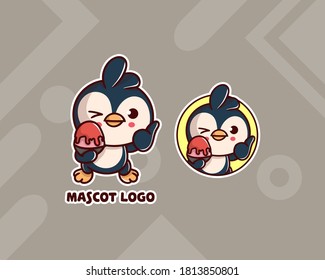 set of cute penguin bingsu logo with optional appearance. premium kawaii vector