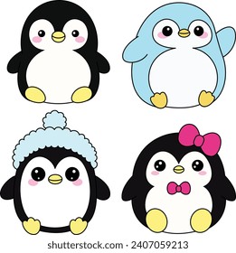 Set of Cute Penguin Cartoon Illustration