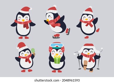 Set Cute Penguin Character Design Happy Stock Vector (royalty Free 