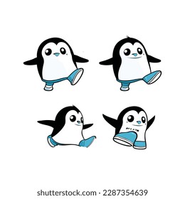 Set Cute Penguin Character Icon Cartoon Illustration With Various Expressions