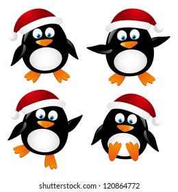 Set of cute penguin Santa