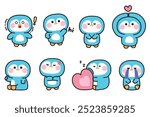 Set of cute penguin in various feeling and poses.Emotional.Bird animal character cartoon design.Image for card,sticker,decorated,baby product.Kawaii.Vector.Illustration.