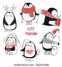 set with cute penguins