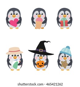 Set of cute penguins