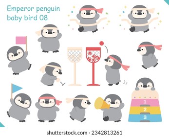 Set of cute penguins with different actions. 
Illustration set of penguins having a sports day. Vector illustration on white background.