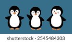 Set of cute penguins. Flat style vector illustration.