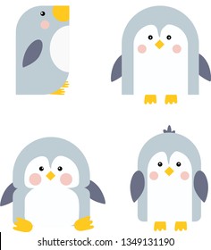 Set of cute penguins in flat style 
