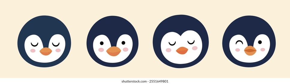 Set of cute penguins head flat vector stock illustration.
Good for card,poster, banner, leaflet .