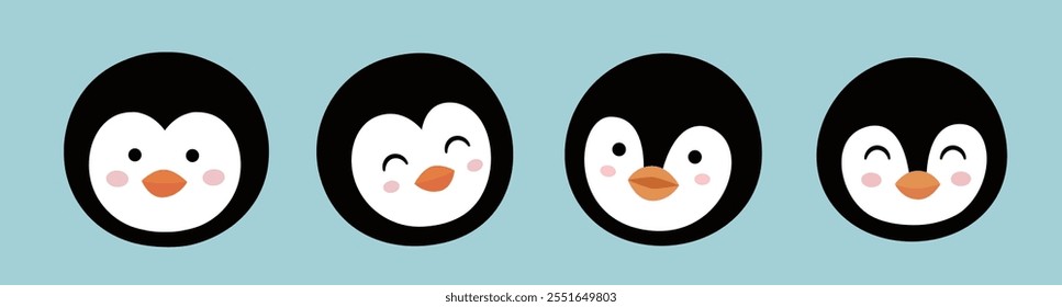 Set of cute penguins head flat vector stock illustration.
Good for card,poster, banner, leaflet .