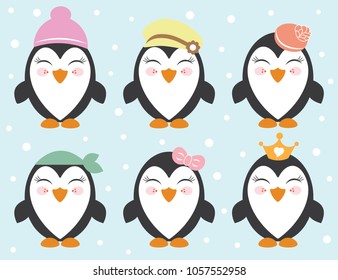 Set of Cute Penguins, Vector Design