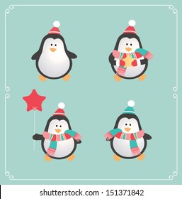 Set of cute penguins. Vector illustration