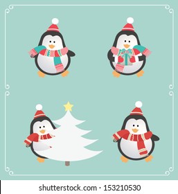 Set of cute penguins. Vector illustration