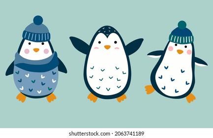 Juego de pingüinos lindos. Ilustración del vector