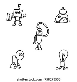 Set of cute perplexed little vector robots on white background