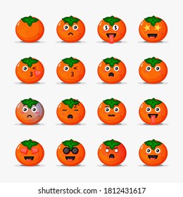 Set of cute persimmon with emoticons