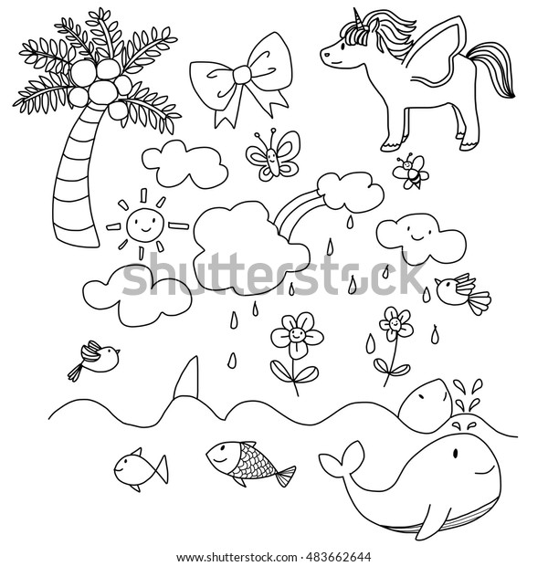 set cute pictures kids such unicorn stock vector royalty