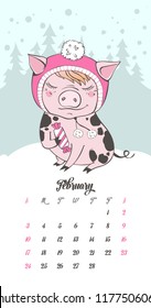 Set of cute pig cartoon characters. Chinese symbol of the 2019 year. Happy New Year. Cute funny piggy illustration.