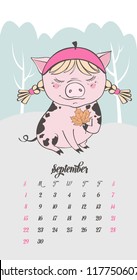 Set of cute pig cartoon characters. Chinese symbol of the 2019 year. Happy New Year. Cute funny piggy illustration.