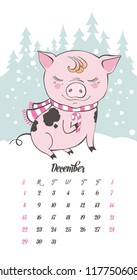Set of cute pig cartoon characters. Chinese symbol of the 2019 year. Happy New Year. Cute funny piggy illustration.