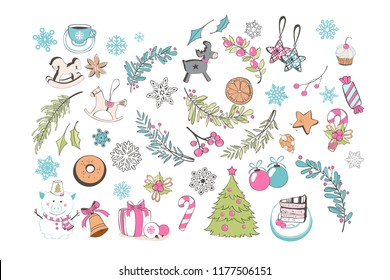 Set of cute pig cartoon characters. Chinese symbol of the 2019 year. Happy New Year. Cute funny piggy illustration.