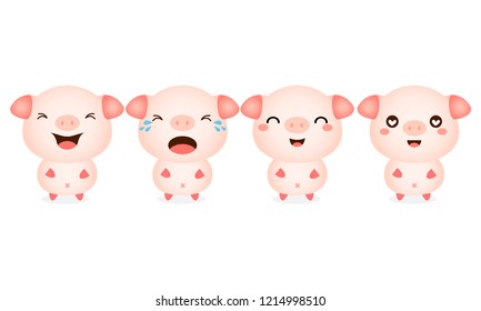 Set of cute pig cartoon characters. Vector illustration