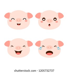 Set of cute pig cartoon. Vector illustration