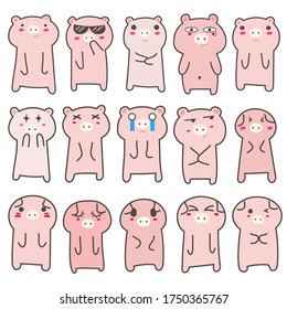 Set of cute pig character design. Vector illustration.