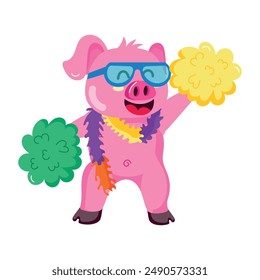 Set of Cute Pig Character Flat Stickers 


