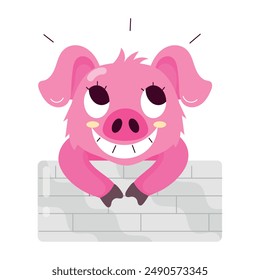 Set of Cute Pig Character Flat Stickers 

