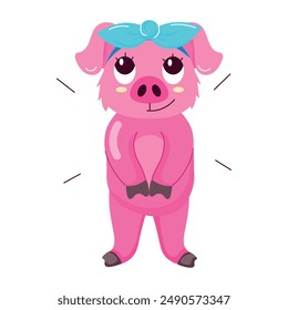 Set of Cute Pig Character Flat Stickers 

