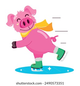 Set of Cute Pig Character Flat Stickers 

