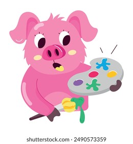 Set of Cute Pig Character Flat Stickers 

