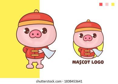 set of cute pig chinese chef mascot logo with optional appearance. premium kawaii vector
