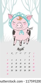 Set of cute pig farm cartoon characters. Chinese symbol of the 2019 year. Happy New Year. Cute animal illustration.