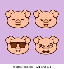 Set of Cute Pig Stickers