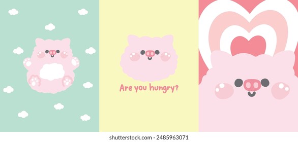 Set of cute pig.Cloud.Heart.Animal farm cartoon character.Cover notes.Paper notes.Stationary.Image for card,sticker,decoration,baby clothing.Kawaii.Vector.Illustration.