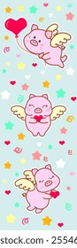 Set of cute pigs-cupids. Cute pigs angels with wings and hearts. Postcard, stickers for Valentine's Day