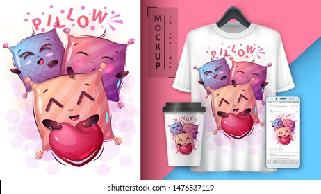 Set cute pillow - mockup for your idea. Vector eps 10