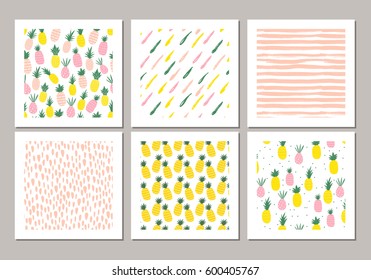 The set of cute pineapple cards. Vector