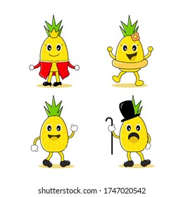 set of cute pineapple cartoon character