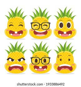 Set of cute pineapple character cartoon illustration flat design vector