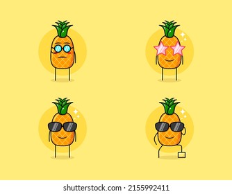 set cute pineapple character with serious, smile and eyeglasses expression. suitable for logo, icon, symbol, sign, and mascot