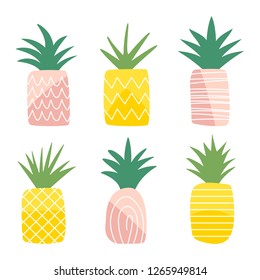 Set of cute pineapples for baby design. Vector isolated illustration.
