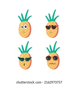 Set of cute pineapples isolated on a white background. Flat design. Vector illustration.
