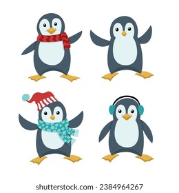 Set of Cute Pinguin Illustration in Flat Design