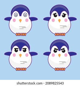 set cute pinguin ilustration shape character with many expressions