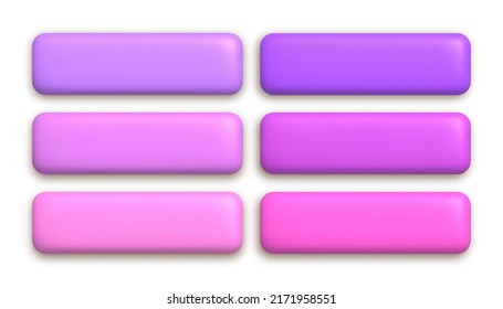 Set of cute pink 3d matte buttons for web design. 3d realistic design element. Vector illustration.